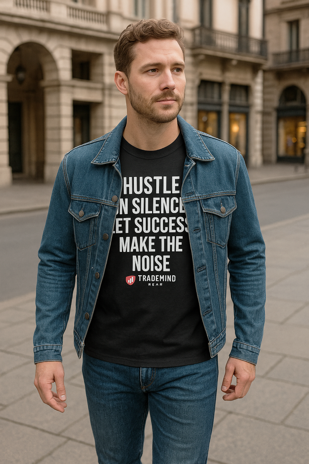 “Hustle in Silence” – Motivational Quote T-Shirt