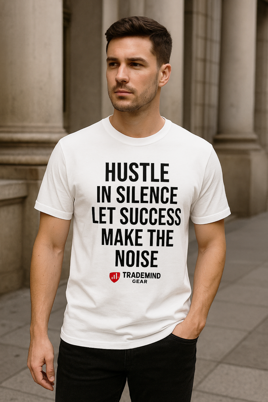 “Hustle in Silence” – Motivational Quote T-Shirt